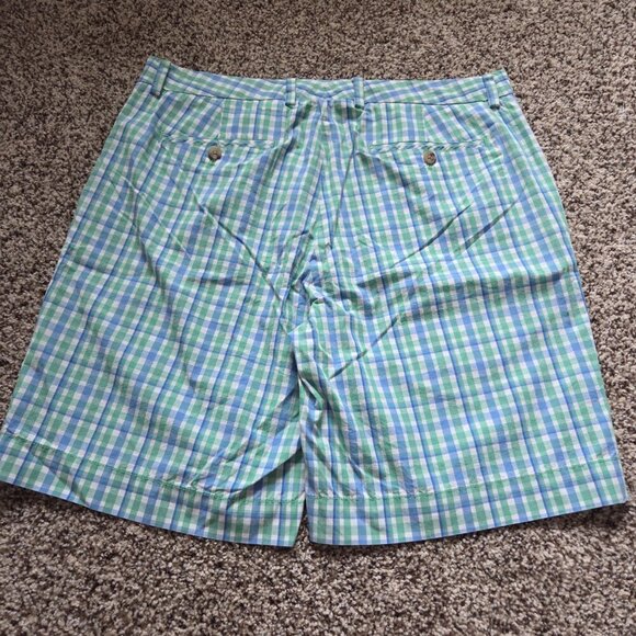 Vineyard Vines Plaid Shorts‎ Mens's 34X 9" Green Blue Pockets Golf Bright Loud - Picture 5 of 6